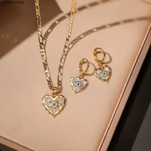 2PCS 14K Gold Plated Open Twist Eternity Blue Eye Pendant Necklace For Women Luxury And Retro Style For Party Wear