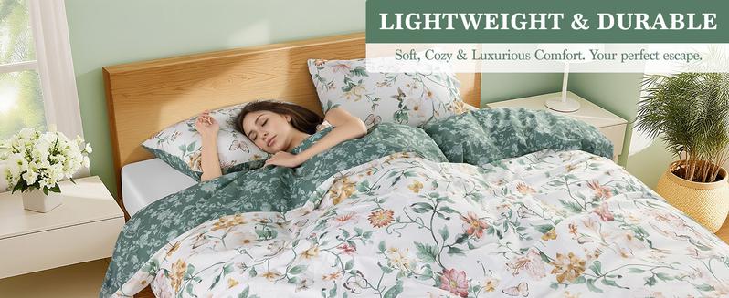 Sonoro Kate Home Floral Cotton Duvet Cover Set Soft Breathable Botanical Print Comforter Cover Moisture Wicking Skin Friendly Crisp Fresh Feel for All Season Sleep 3 Piece Set with Zipper Closure