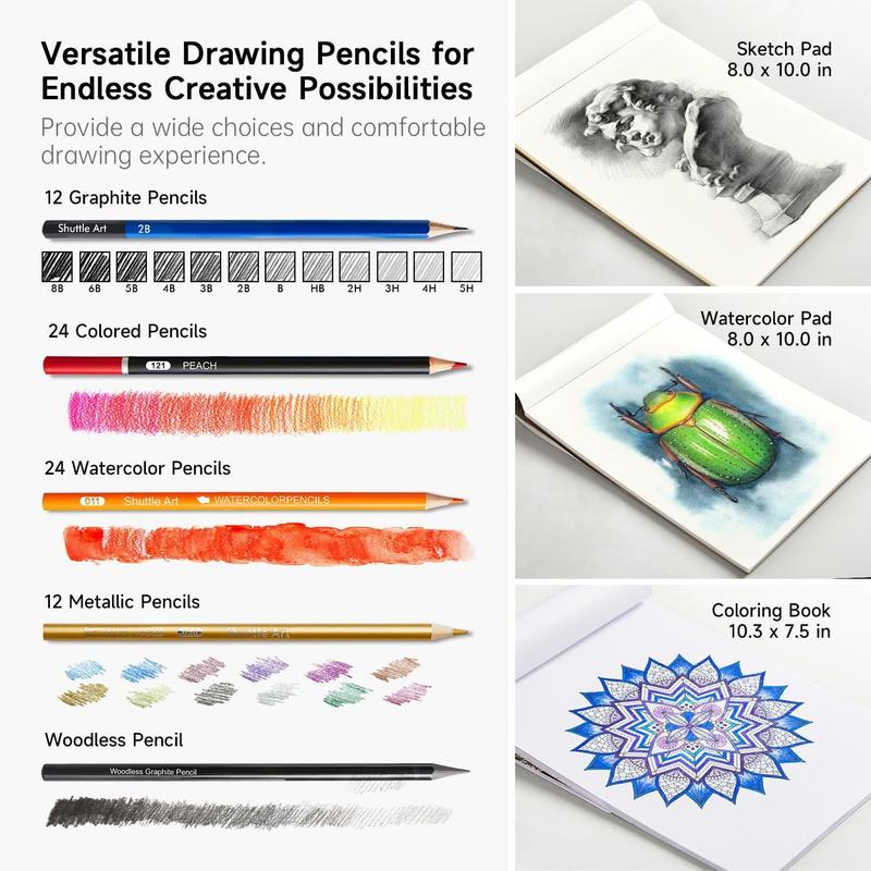 Bundle Clearance 103/116/124 Pack Drawing Pencils Set, Sketching and Drawing Art Set with Colored Pencils, Sketch and Graphite Pencils in Portable Case, Drawing Supplies for educational, Adults and Artists,coloring book