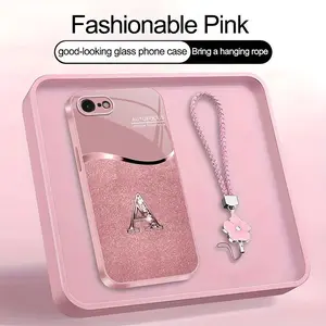 Luxury Pink Phone Case with Lanyard Initial Letter A-Z Cover for iPhone 7 --975