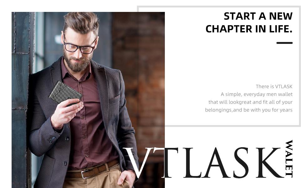 VTLASK 2026 Slim Bifold Men's Wallet - RFID Blocking Carbon Fiber & Minimalist Leather, 11 Card Slots, Western Wallet, Anti-Scratch, Cash Pouch Keeps Bills Tidy, Accessories for Adults, Gifts for Boyfriends, Black with Gift Box, Western Wallets, Accessori