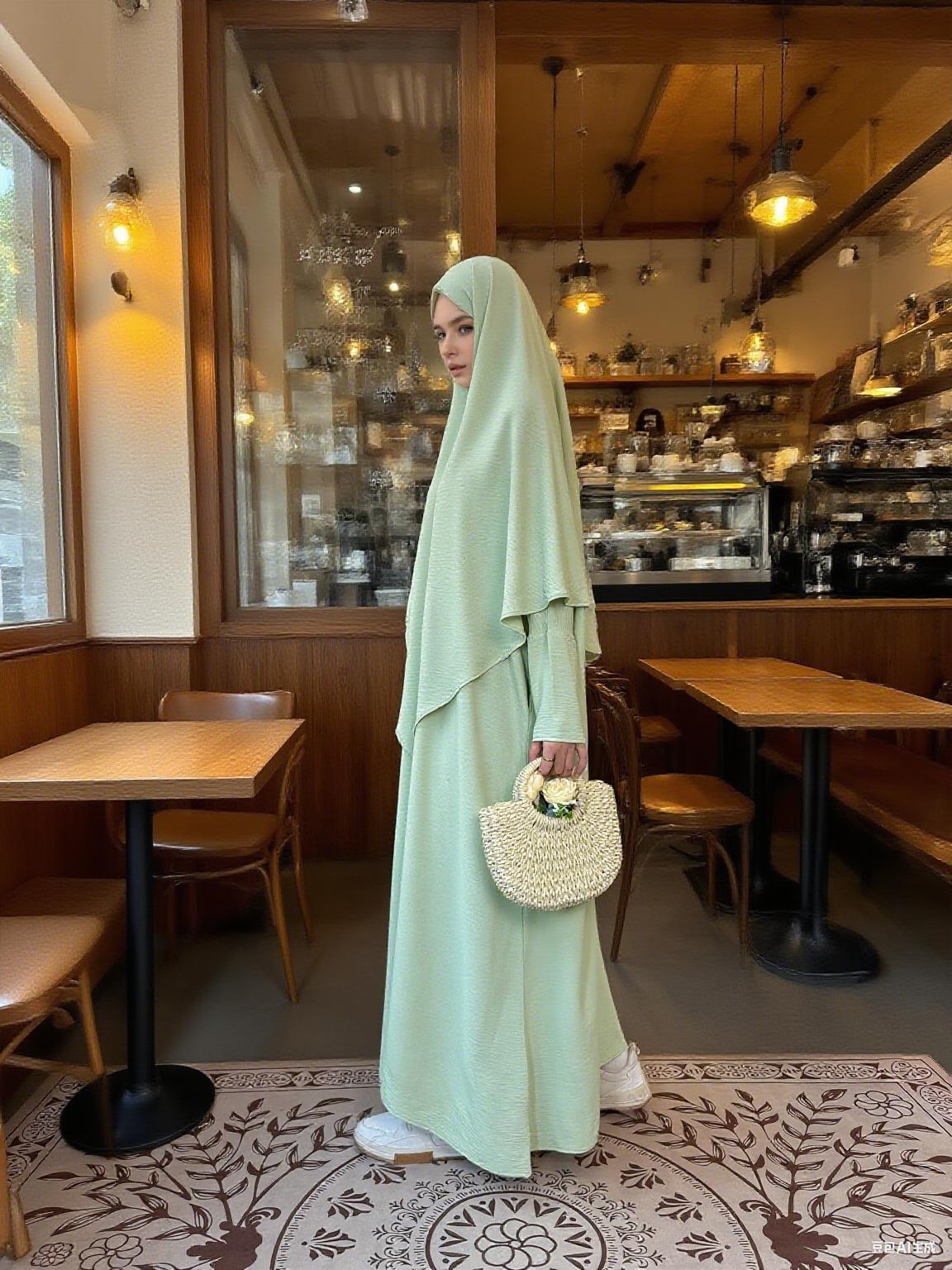 CL05-2 Abaya Hijab, Muslim dress, hijab, solid color, simple and casual, crepe Khimar suit【Fashionweek】