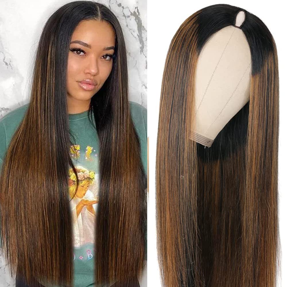 Mamushow 180% Density V Part Wig Human Hair Body Wave and Straight Human Hair Wigs for Black Women Upgrade U Part Human Hair Wig Full Head Clip In Half Wig