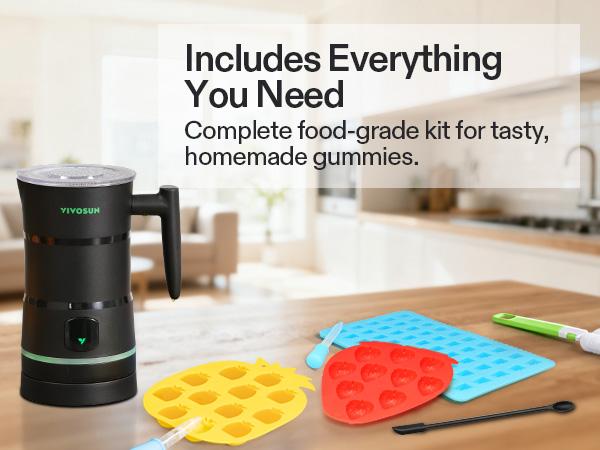 VIVOSUN Gummy Maker Machine, Hands-Free Candy Maker, Oil Infused Edible Mixer with Dual Rotor, Food-Grade Stainless Steel Pot and Silicone Molds, for Gummies Bear, DIY Candies, Party Treats