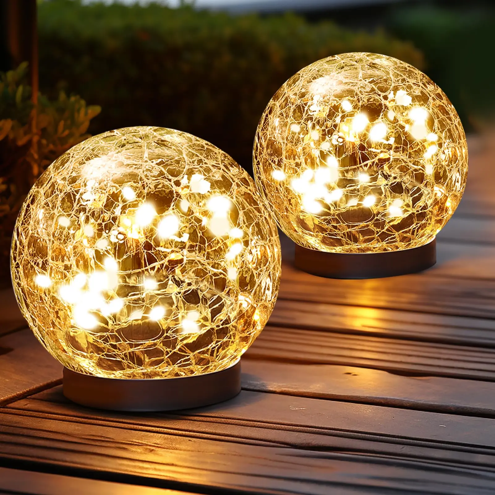ISUNMEA 2 Pack Cracked Glass Solar Globe Lights - Waterproof Decorative LED Sphere, Multifunctional Power Landscape Lamps for Patio Lawn (Warm White, Solar Outdoor Lights), Decorative Lights