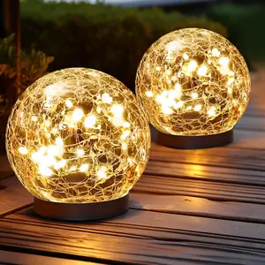 ISUNMEA Solar Globe Lights Outdoor Waterproof-Solar Balls Garden-Cracked Glass Ball Solar Lights Outdoor-Solar Orbs Outside-Outdoor Decorations Patio & Yard Lawn Backyard Decor (Warm White)