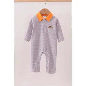 Premium Gray Tennessee Puppy embroidery stripe romper