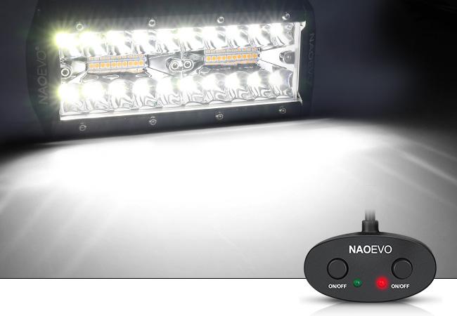 NAOEVO 7 Inch LED Light Bar Kit with Rocker Switch,2PCS 24000LM White LED Pod Lights, IP68 Waterproof Off Road for Truck, ATV, SUV, UTV, Boat, Jeep（White/Amber/White&Amber）