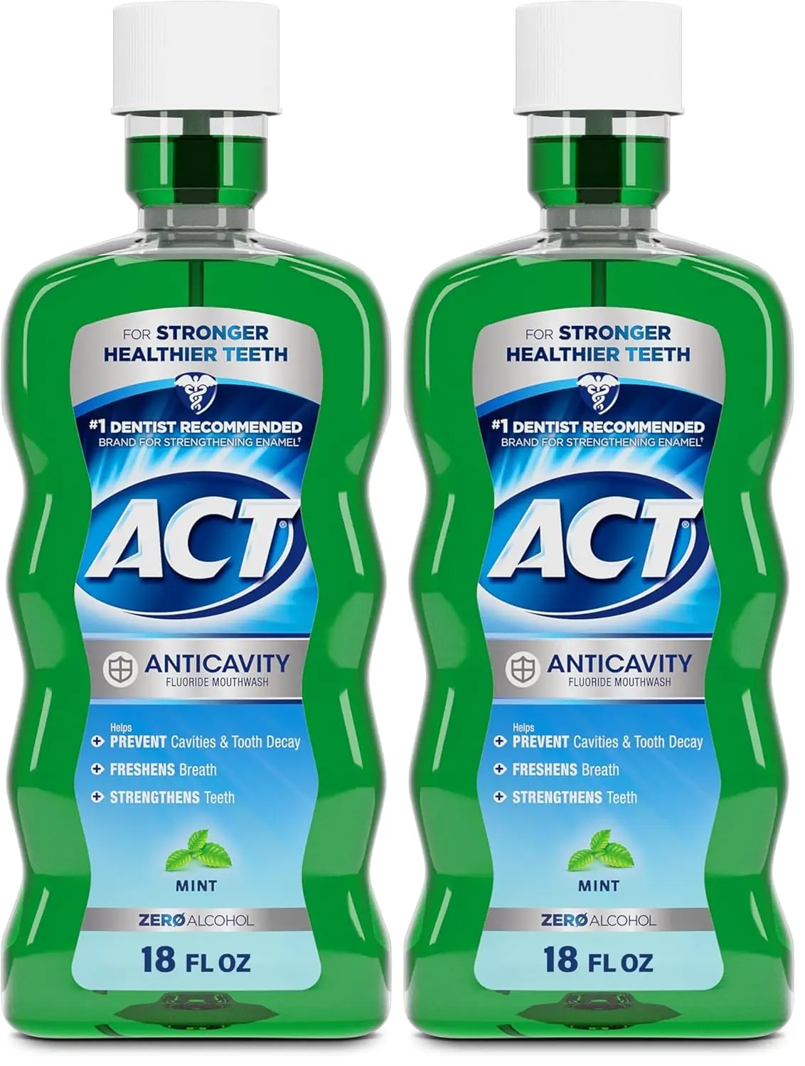 ACT Anticavity Zero Alcohol Fluoride Mouthwash | Mint Flavor | 18 fl. oz. | Pack of 2 | Includes Dosing Cup