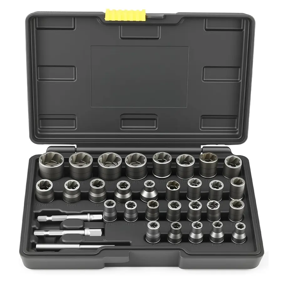 32-Piece Bolt & Nut Extractor Set,CR-MO Steel EZ Out Socket Kit,Metric 6mm-10mm & SAE 1/4"-3/4",Removes Stripped Rusted Damaged Bolts Nuts Screws,Storage Case Included#summerfinds