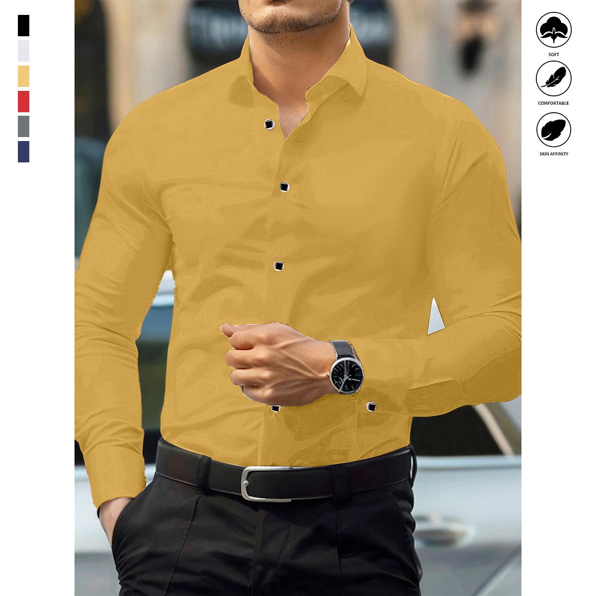 Men’s fashion long-sleeve shirt with a solid color pattern design — slim fit, lightweight fabric, suitable for casual or formal occasions; multifunctional top | elegant appearance | soft touch