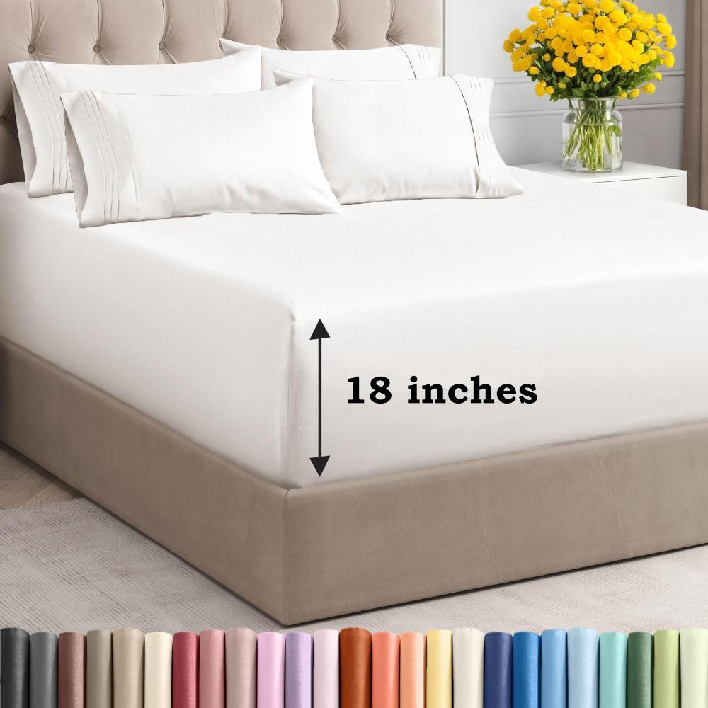 Hotel Grade 6-Piece Sheet Set | 18" Deep Pocket & 100GSM Fabric for Lasting Luxury Bedding Set| Anti-Fading & Wrinkle-Free Easy Care
