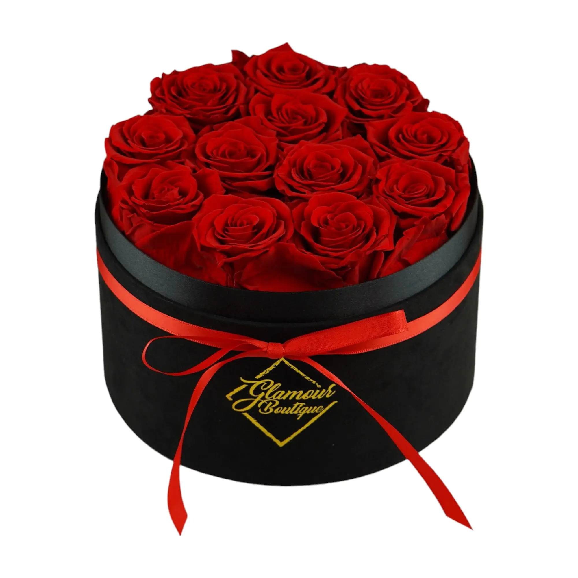 GLAMOUR BOUTIQUE Eternal Prestige Velvet Black Decorative Ornaments Box with 12 Red Roses - Room Accessories, Ideal GF Gift