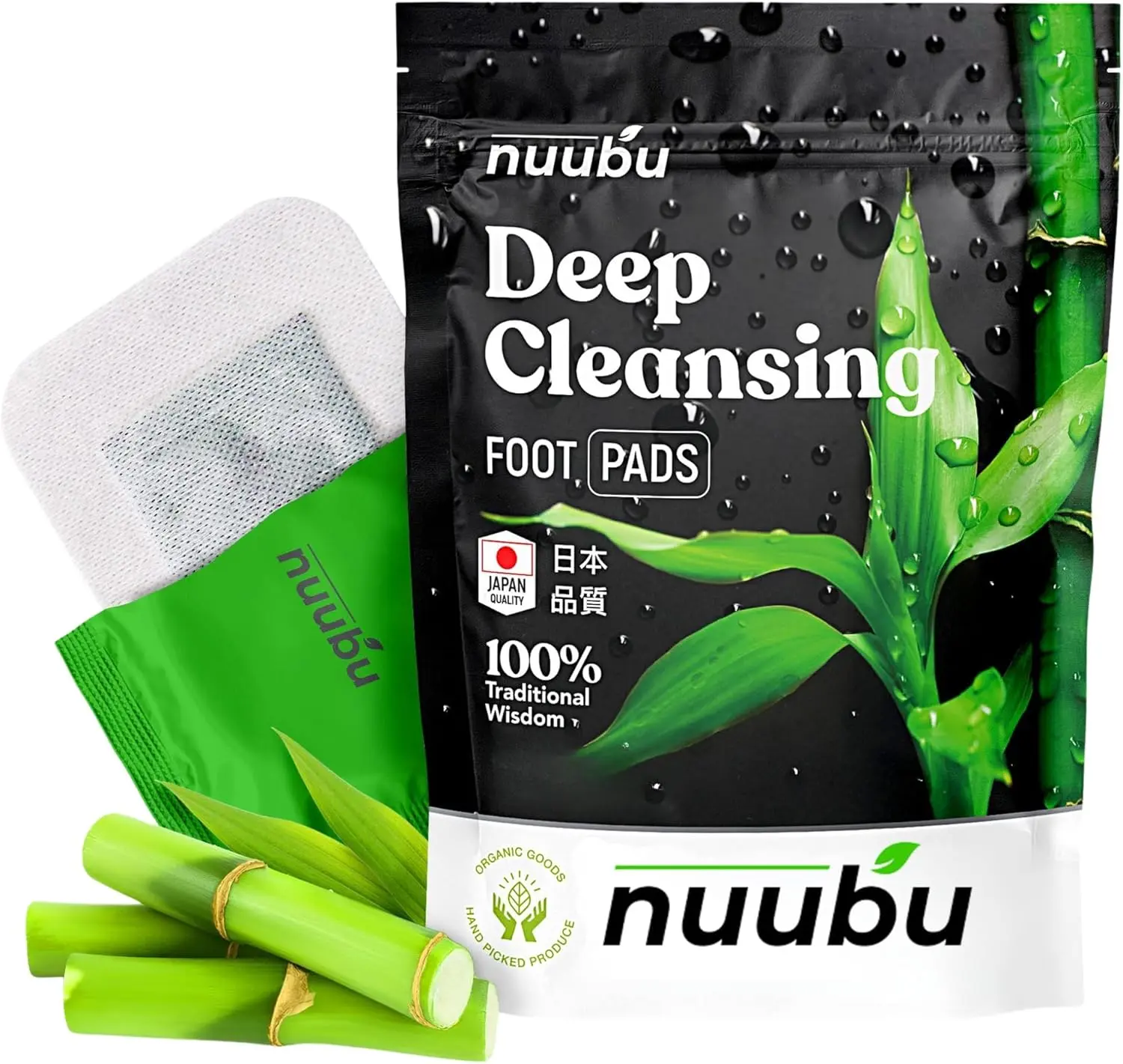 NUUBU Bamboo Foot Pads for Men and Women, Ginger Herbal Foot Patches for Overnight Use and Daily Foot Care, Natural Herbal Blend for Wellness and Comfort