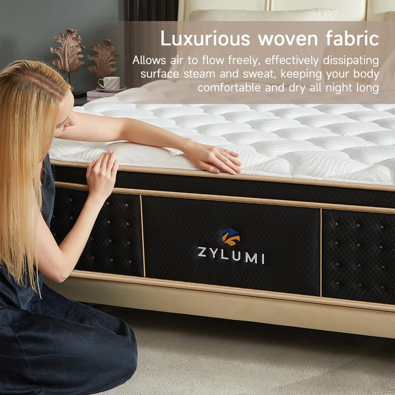 [ZYLUMI]  Hybrid Mattress in a Box, 10/12/14 Inch, Twin/Full/Queen/King, Gel Memory Foam & Zoned Support Springs, Pressure Relief, Breathable Fabric, Motion Isolation, CertiPUR-US & OEKO-TEX