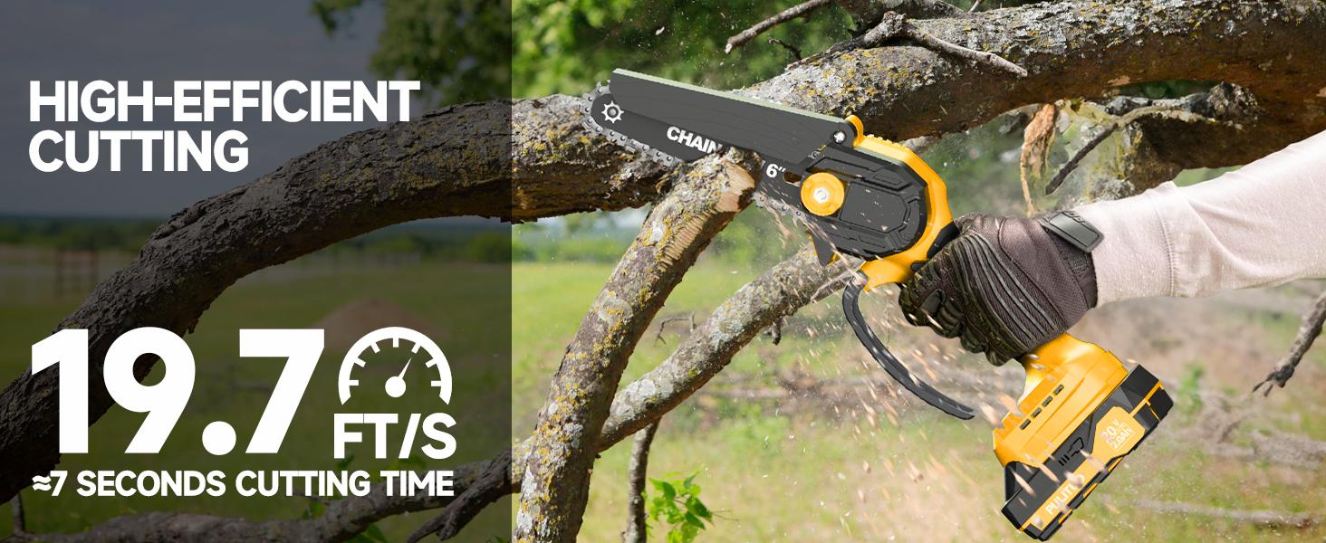 PULITUO Mini Chainsaw Cordless 6 Inch Battery Powered 880W Motor 4020 RPM for Wood Cutting Tree Trimming Yard Work Garden Tools Gift for Men Dad Husband