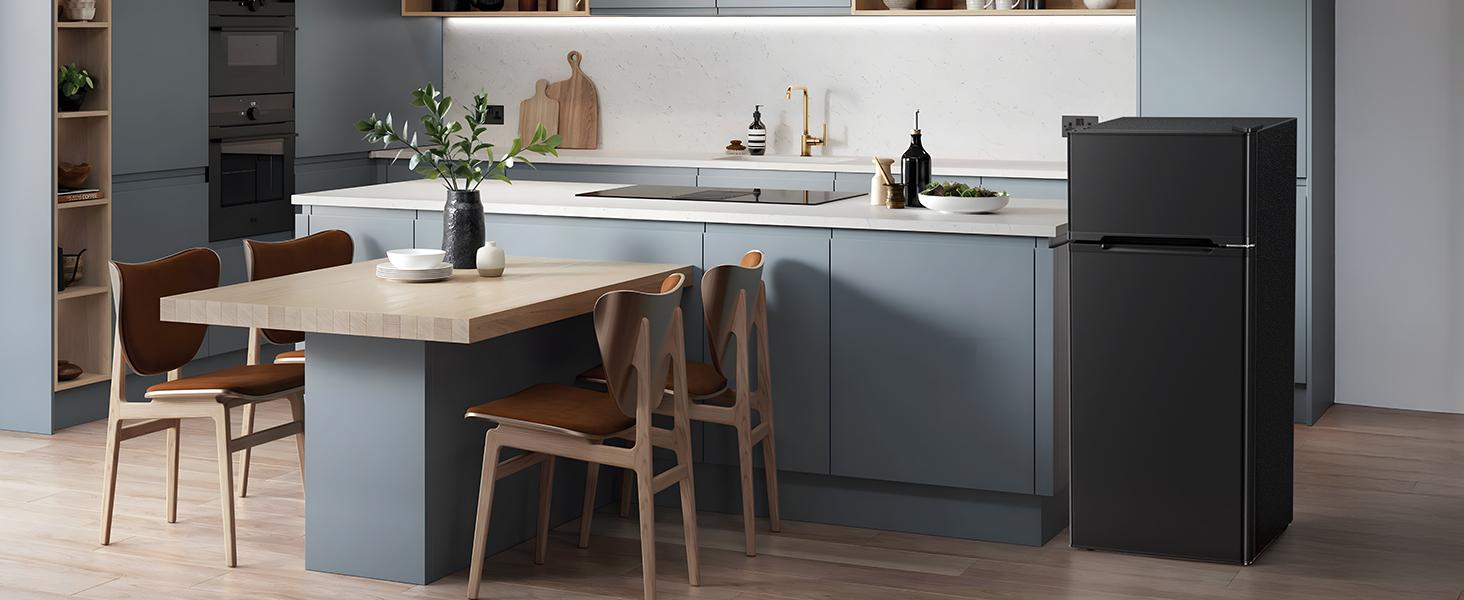 Antarctic Star Compact Refrigerator with Freezer,2 Door Mini Fridge,Adjustable Shelf,Small Fridge for Bedroom Office Dorm Kitchen,4.5 Cu.Ft.BLACK