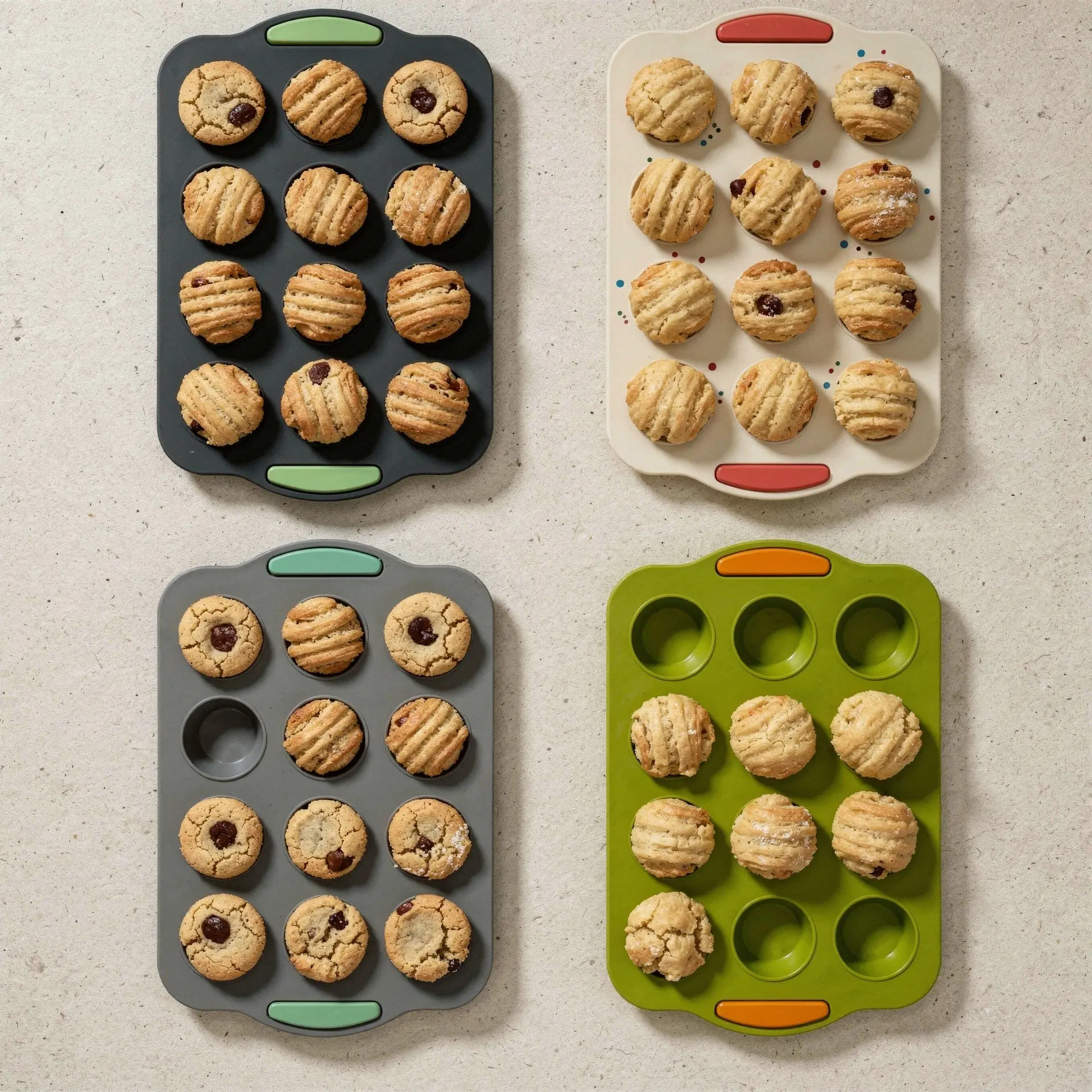 Casabella 12-Cup Silicone Muffin Pan with Handles, Non-Stick Cupcake Baking Mold, Easy Release BPA-Free Bakeware, Food Grade Silicone Baking Pan for Cupcakes, Muffins, Egg Bites, Dishwasher Safe