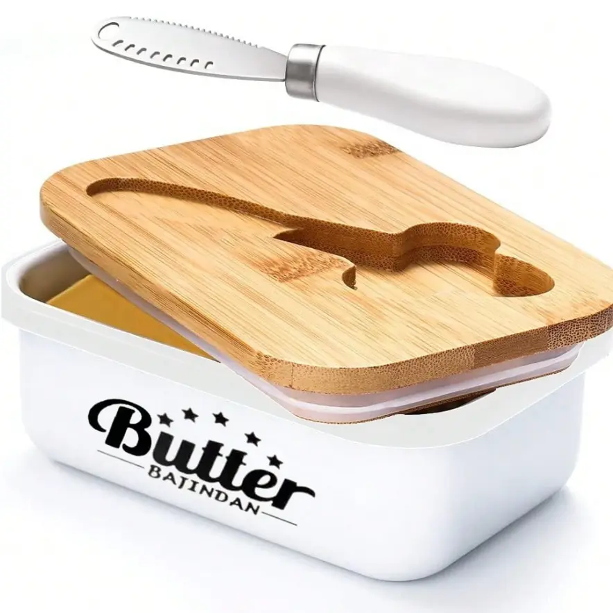 Thick Corrosion-Resistant Stainless Steel Butter Dish with Lid - Durable BPA-Free Kitchenware, Smooth Silicone Base, Ergonomic Multipurpose Cutting Knife, Dishwasher-Safe Utensils, Adult Countertop Organizer, Fresh-Keeping Gift