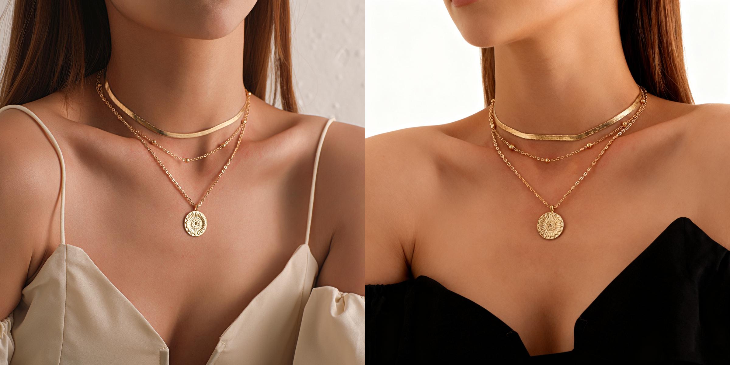 WoodBerry Golden Star Necklace for Women Punk Party Style Gold Round Pendant Necklace Elegant Minimalist Chain Necklace Stackable Fashion All-Match Jewelry for Birthday Gift