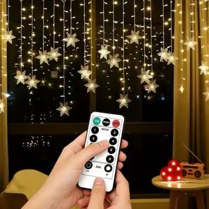 LED Snowflake Curtain Lights with remote – USB-Powered Twinkling Snowflake Icicle Lights, Perfect for Creating a Romantic Atmosphere in Your Bedroom, Window, or Patio, Available in13ft with 96 Lights (Batteries Not Included)