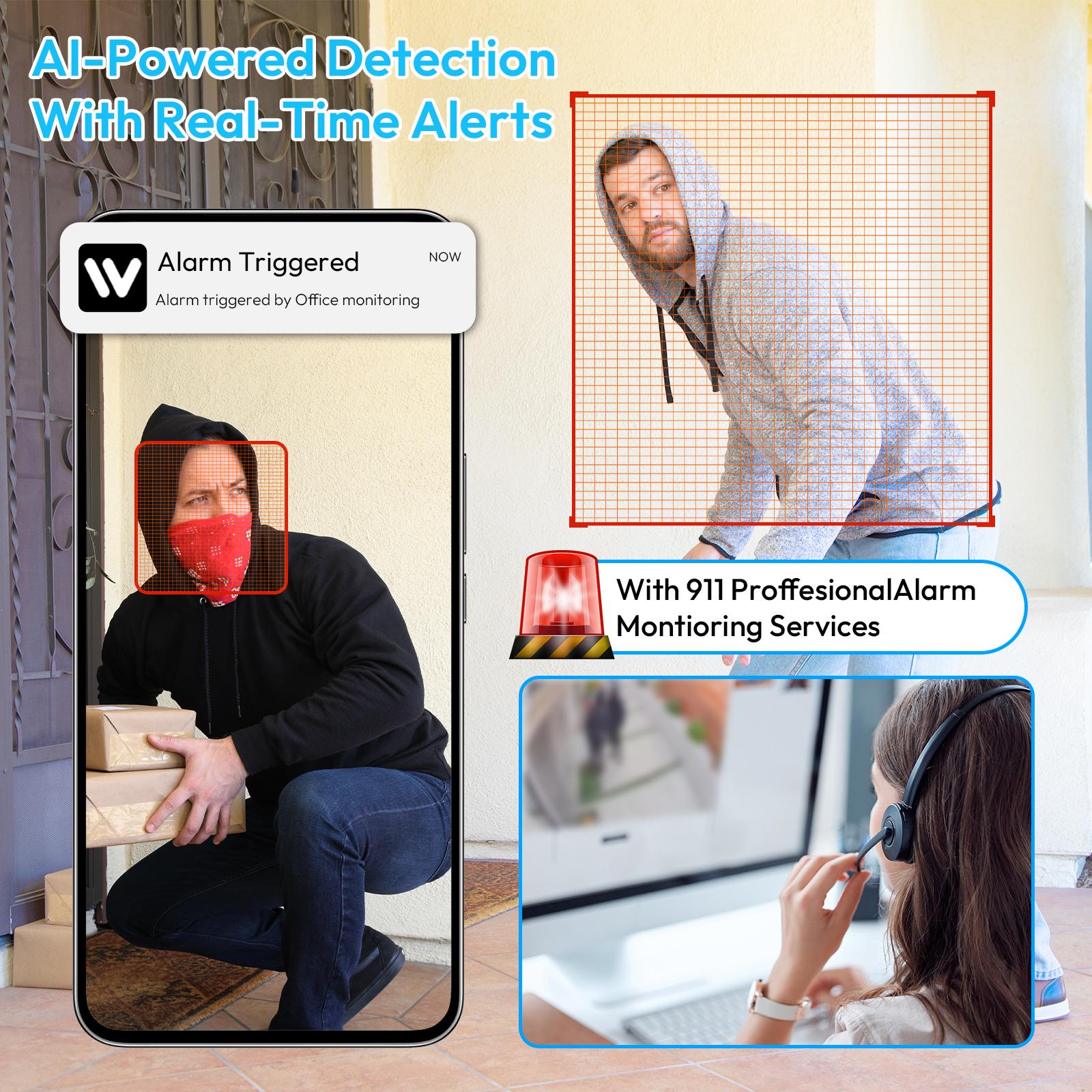 3MP Security Camera, 2K HD Video and Color Night Vision, 360° rotation,Video Replay,2.4Ghz WiFi, Motion Detection, Two-Way Audio - Easy Installation WiFi Home Automatic Card