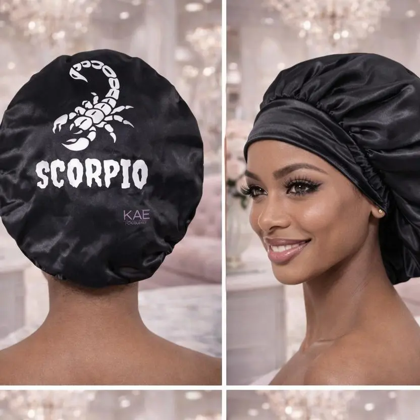 Zodiac Bonnet Collection - Scorpio Bonnet, No-Tie, Unisex, Lightweight, Smooth Haircare Hat, Cover, Detangle, Relaxing, Soft Cover Supports A Calmer Bedtime, Ensures Smooth, Untangled Hair, Fabric/Material, Silky