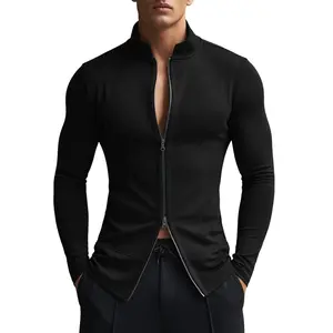 INCERUN Men's Spring/Fall Muscle Fit Zip-Up Stand Collar Cardigan, Slim Coat, Sporty Gym & Street Fashion Wear