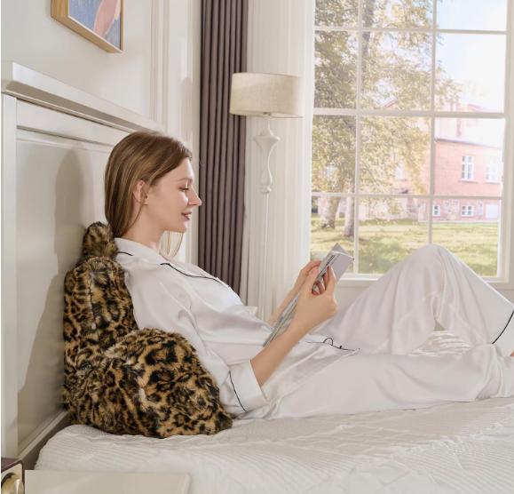 18in Velvet Bed Wedge Pillow - Adult Back Rest Support Cushion for Sitting Up in Bed/Couch, Leopard Brown Sleeping Pillow, Pillows