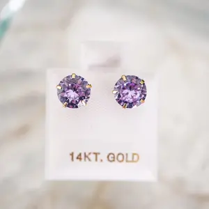 14k Solid Gold - 5 Prong Stud - Push Back Closure - Everyday Stud