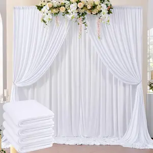 4 pack Wrinkle Resistant White Backdrop Drapes 5x10ft, Polyester Photo Background Curtain for Party Wedding Birthday Baby Shower Photography
