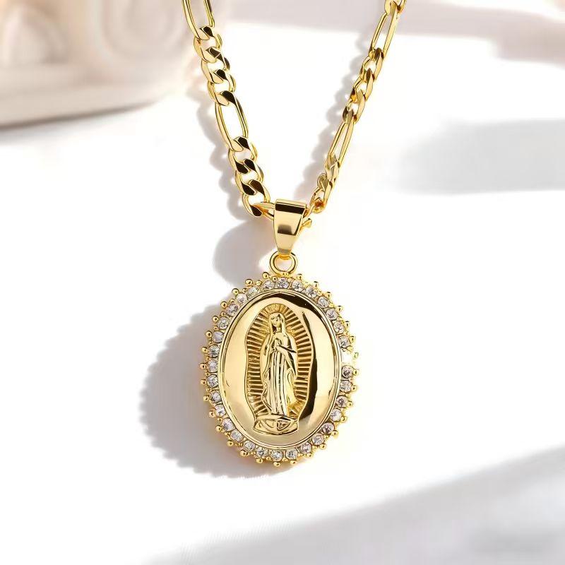 14K Gold Plated Elegant Virgin of Guadalupe Pendant Necklace with Durable Cubic Zirconia for Daily Wear Parties and Special Occasions 14K Gold Plated Elegant Virgin of Guadalupe Pendant Necklace with Durable Cubic Zirconia for Daily Wear Parties and Special Occasions