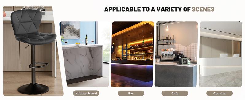 Modern Barstool Set of 2, Adjustable Faux Leather Upholstered Swivel Counter Stools, Counter Height Barstools with Back for Kitchen Island