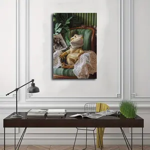 1pc Vertical Bearded Dragon Wall Art in Wood Frame - Wrapped  Armchair Reptile, Modern Classic Hanging  Suitable for Living Room, Office, Bathroom Decor - Perfect Gift for Lizard Lovers, Christmas Decor	