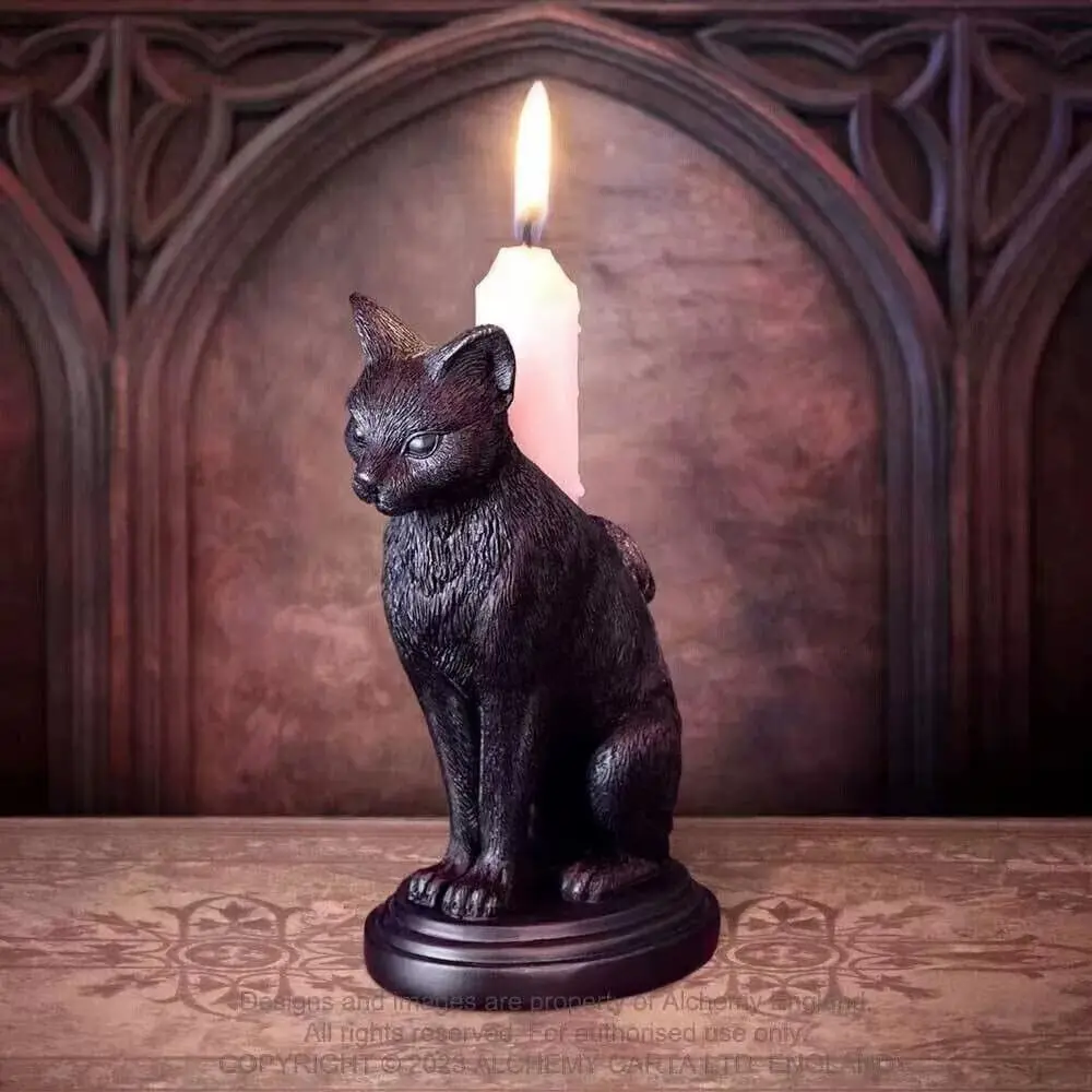 Gothic Black Cat Candle Holder, Halloween Home Decor, Halloween Gothic Black Cat Candleholder, Resin Ornament, Candlestick Home Decoration Unique Gothic Gift for Friends and Family