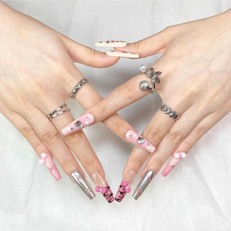 Reusable Press-On Nails Glossy Gel Finish Short Coffin Almond Easy Apply Remove Strong Hold Nail Kit for DIY Home Manicure with Nail File Glue and Storage Box