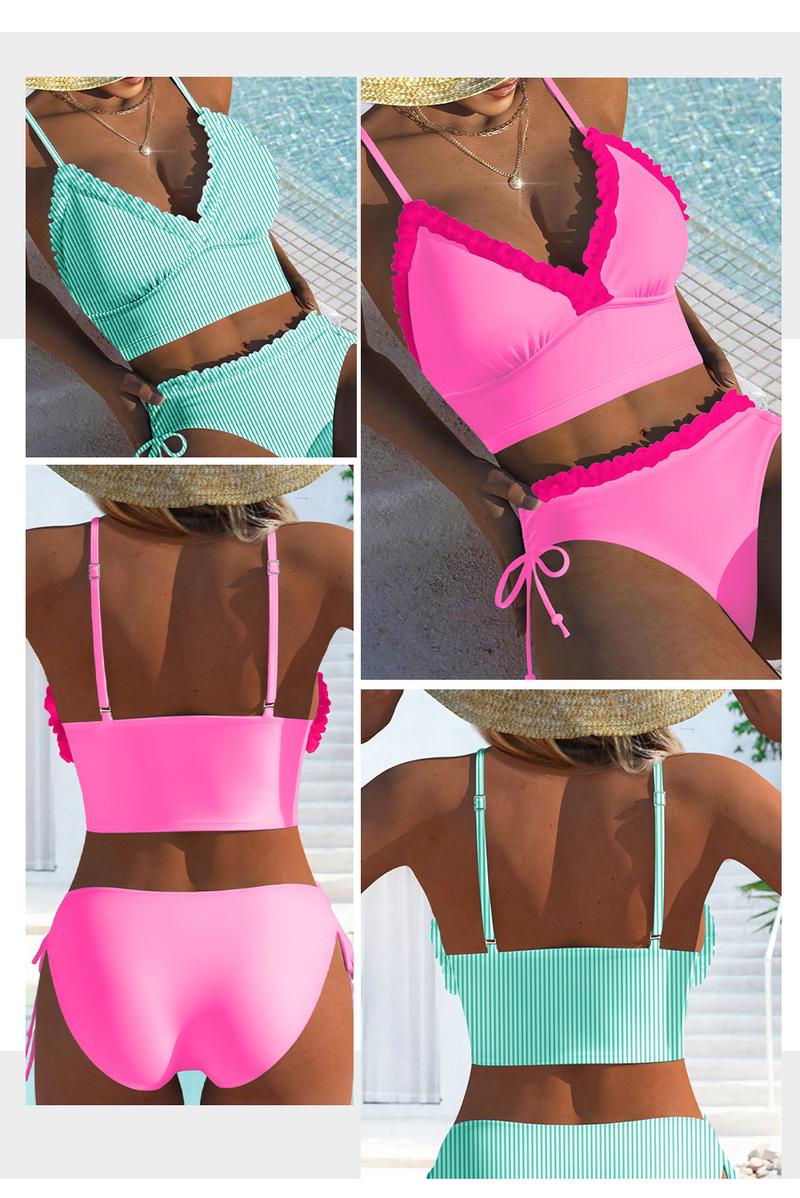 Aleumdr Women’s Two-Piece High-Waist Bikini Set — Ruffle Trim, Adjustable Straps, Tummy-Control Swimwear, Beach Bathing Suit