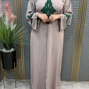 Morocco kaftan jalabia dress with green Embroidery details