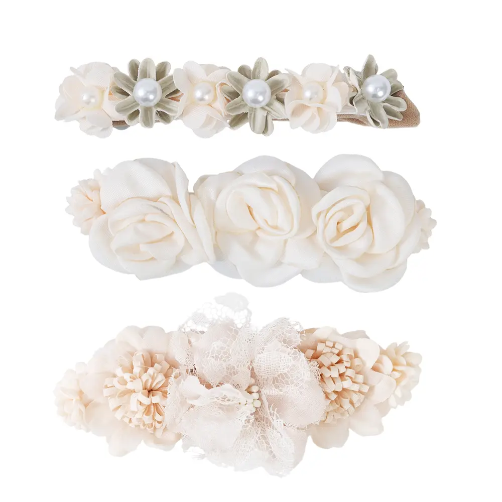 3 PCS Baby Girl Flower Headbands Set, Elastic Nylon Floral Hair Band, Bows Wrap for Infant Newborn Toddler