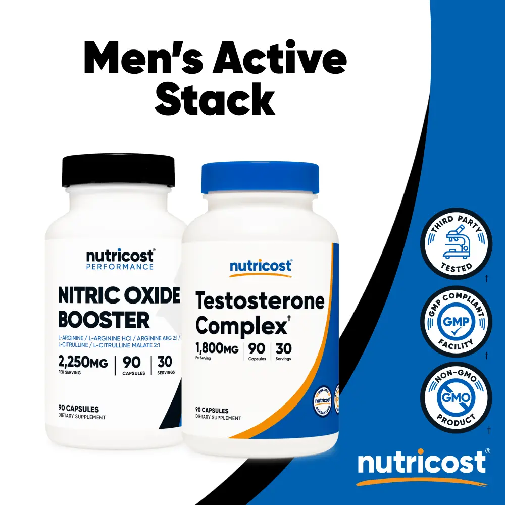 Men's Active Stack - Nitric Oxide Booster & Testosterone Booster Bundle - 30 Day Supply