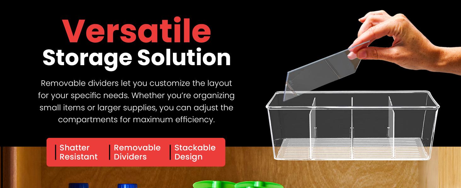 8 Pcs Clear Pantry Organizer Bins - Fridge Organizer with 3 Removable Dividers, Ideal for Kitchen, Pantry, Refrigerator, Freezer, and Snack Storage Clear Organizer Bins Fridge Organizer Bins Clear Kitchen Cabinet Organizer Bins  Snack Drink Organizer 1.1