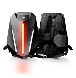 FarMyth Zealot Armor Hardshell LED Motorcycle Backpack with Crash Protection, Waterproof, 30-75L Helmet Storage, Password Lock, Void Black