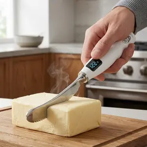 Heated Butter Knife, Electric Butter Spreader with Intelligent Rapid Heating, Reaches 158°F, LED Temperature & Power Display, USB-C Rechargeable, Food-Grade Professional Spreader for Chilled Butter, Cheese, and Jam