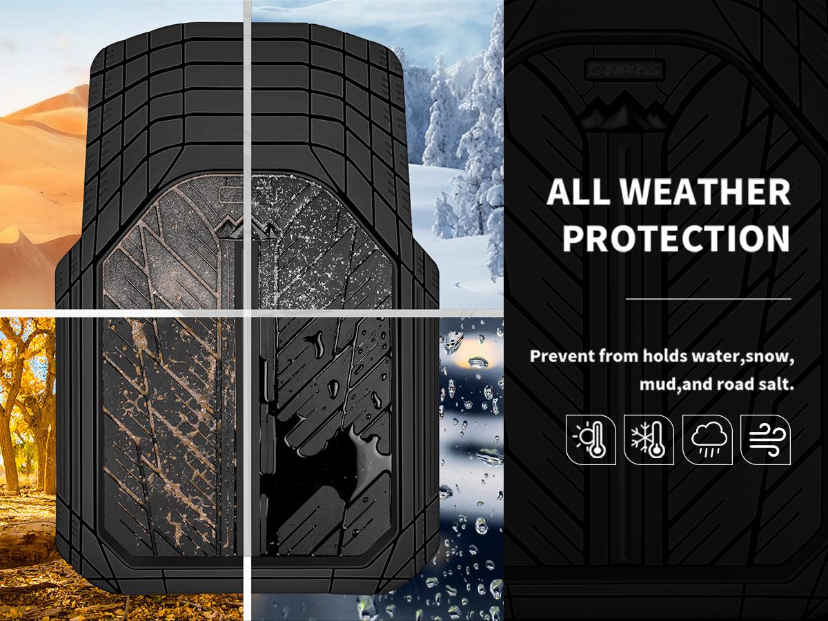 CAR PASS Durable Rubber Car Floor Mats, Deep Waterproof Car Mats All Weather, Universal Trim-to Fit Automotive Floor Mats for Car SUV Truck Van, Durable Floor Liners Solid