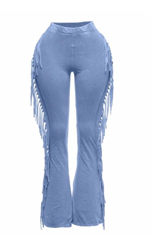 Fringe Pants - Blue Fringed Trousers as shown in the Product Information