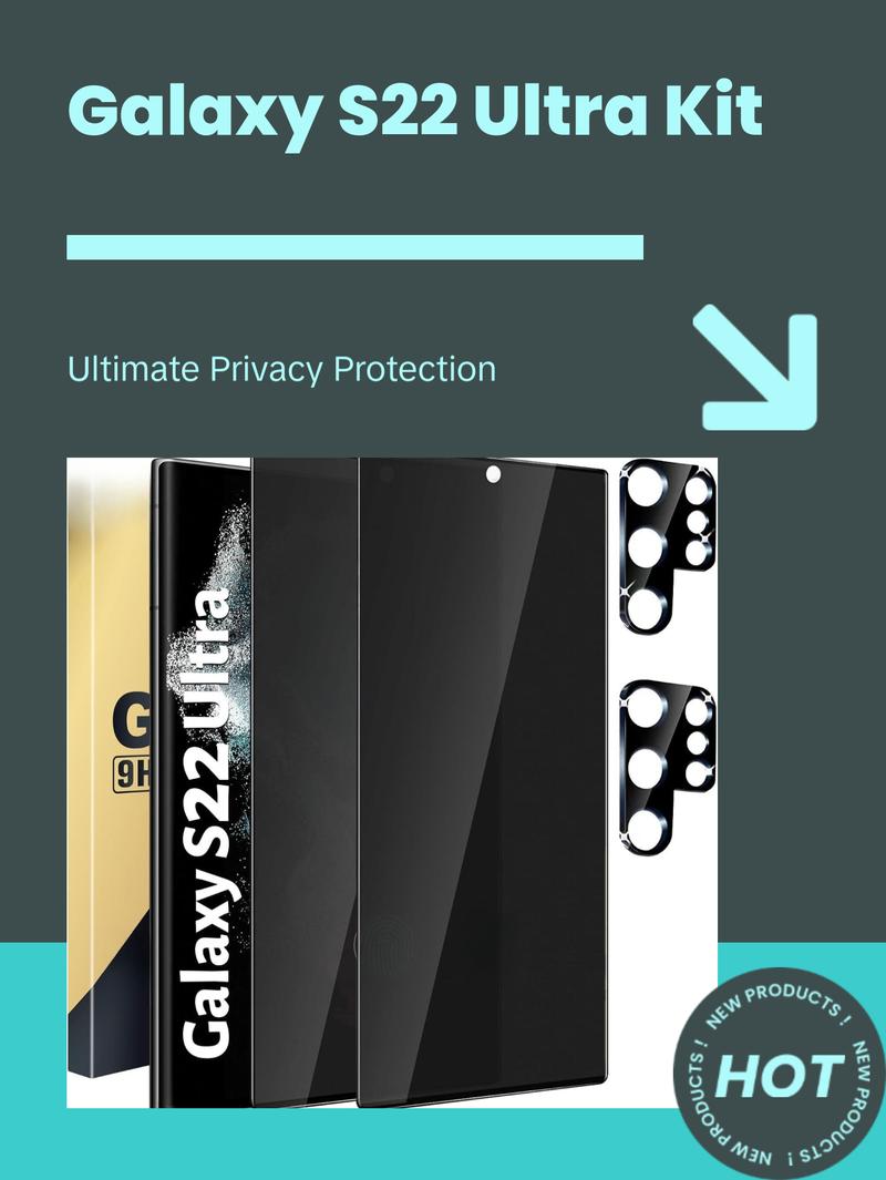 2+2 Pack Galaxy S22 Ultra Privacy Screen Protector - 2 Pack Privacy Film + 2 Pack Camera Lens Tempered Glass, High Clarity Bubble Free, Anti-Spy Protection for Samsung S22 Ultra 5G Cloth Crystal