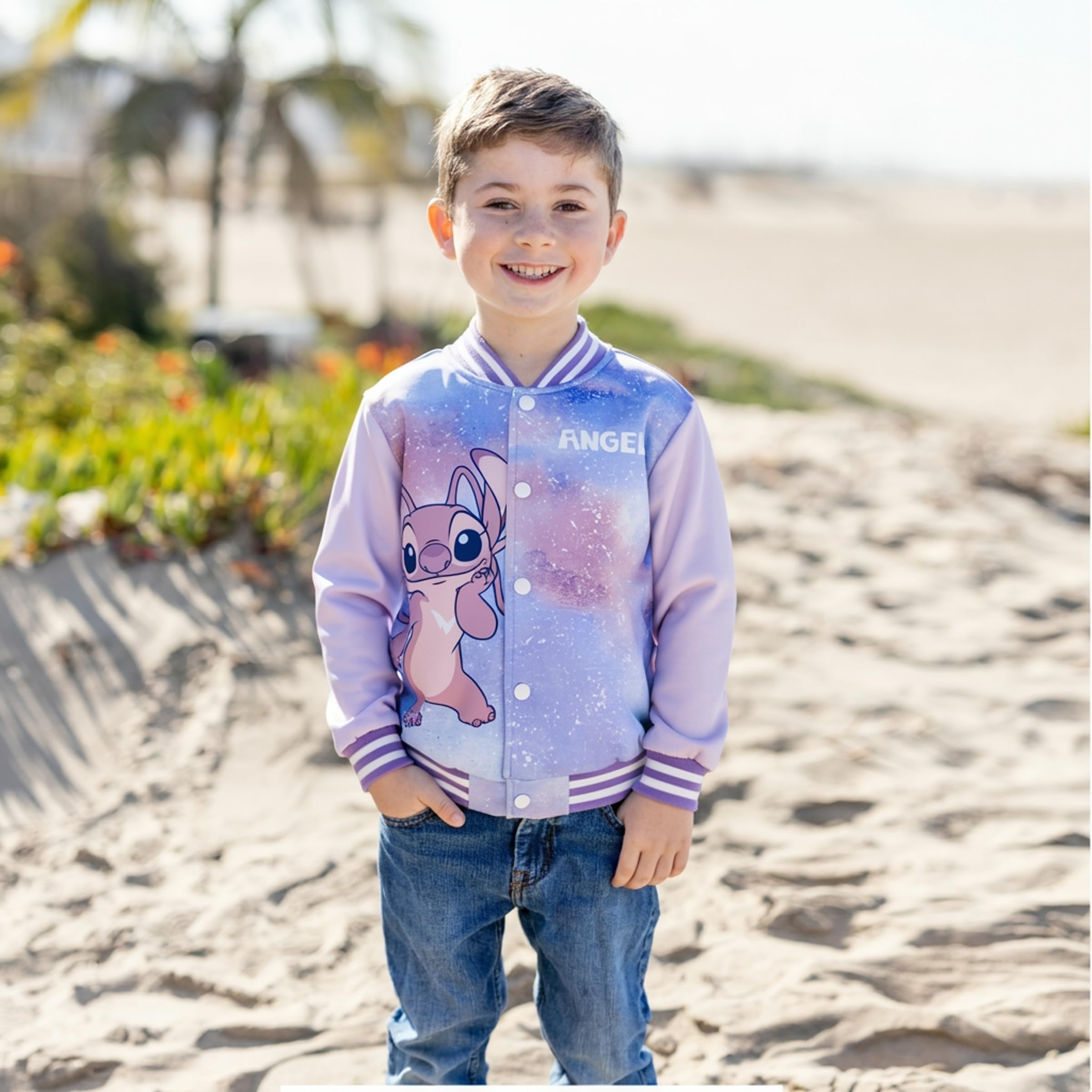Disney Stitch & Angel Baseball Jackets Color-Block Lightweight Classic Snap Button Sweatshirts for Kids Sizes 6-14 Years
