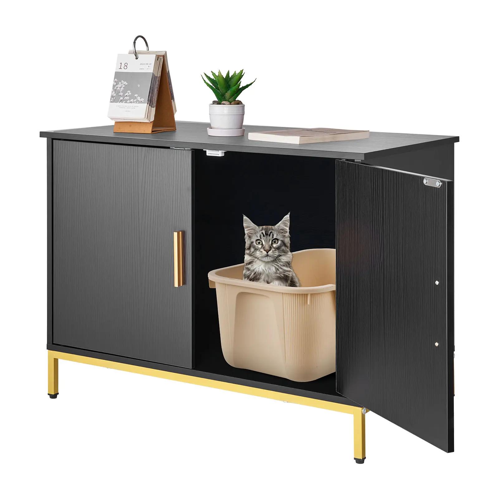 【SummerFinds】VEVOR Cat Litter Box Enclosure Furniture, 27.6 in Hidden Litter Box Cabinet with Metal Legs & Handle, Modern Style Cat Washroom House End Table, Fit Most of Litterbox, for Bedroom Living Room