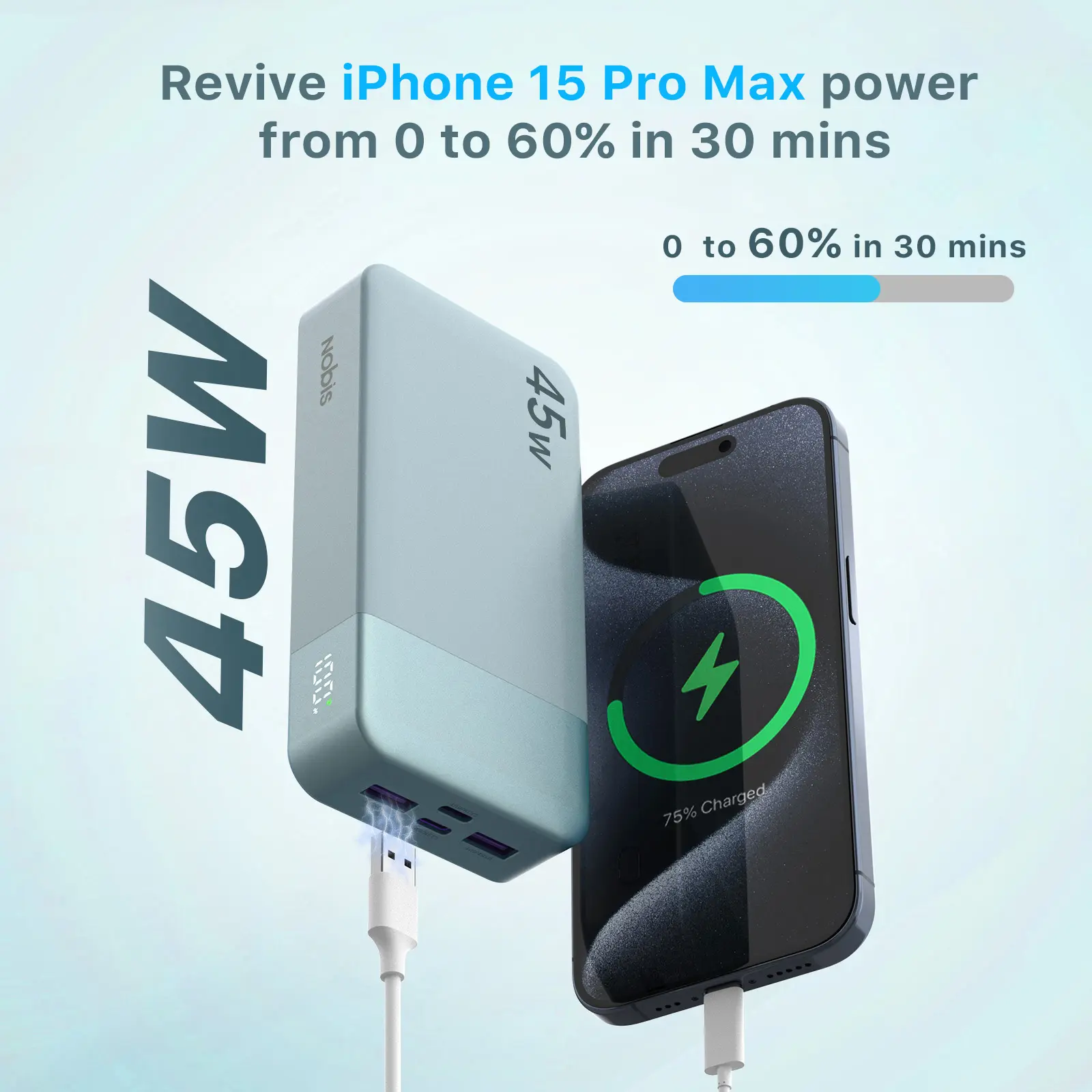 45W PD 3.0 Fast Charging Power Bank, 20000mAh Airline-Approved Portable Charger with QC 4.0, 4 Ports, Type-C Input, Smart Digital Display, 0-60% Charge in 30 Mins, 2-Hour Full Recharge, 420g Off-Grid Accessory for Smartphones, Laptops, Drones