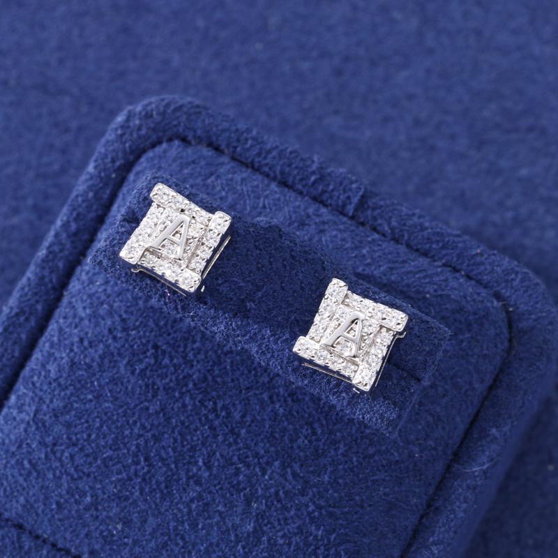 【#E592】Square letter Ice Out earrings UCCIYO Synthetic Moissanite Earrings For Women 925 Sterling Silver Stud Earring Men Hip Hop Jewelry Couple Gift
